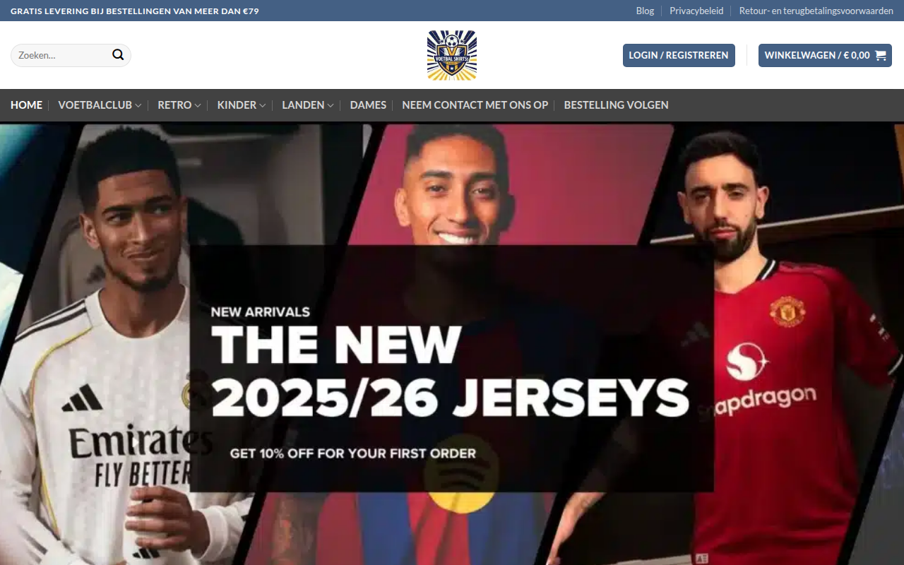 Screenshot van voetbalshirtssales.com