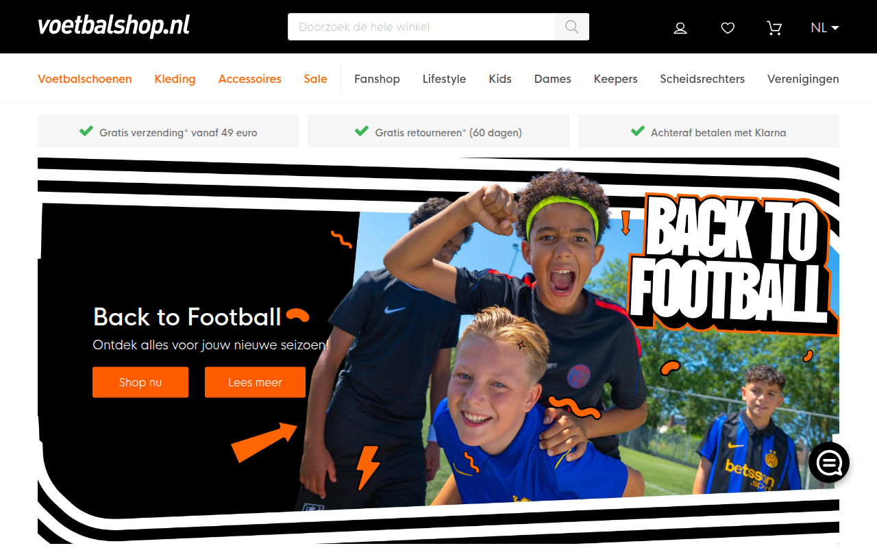 Screenshot van voetbalshop.nl
