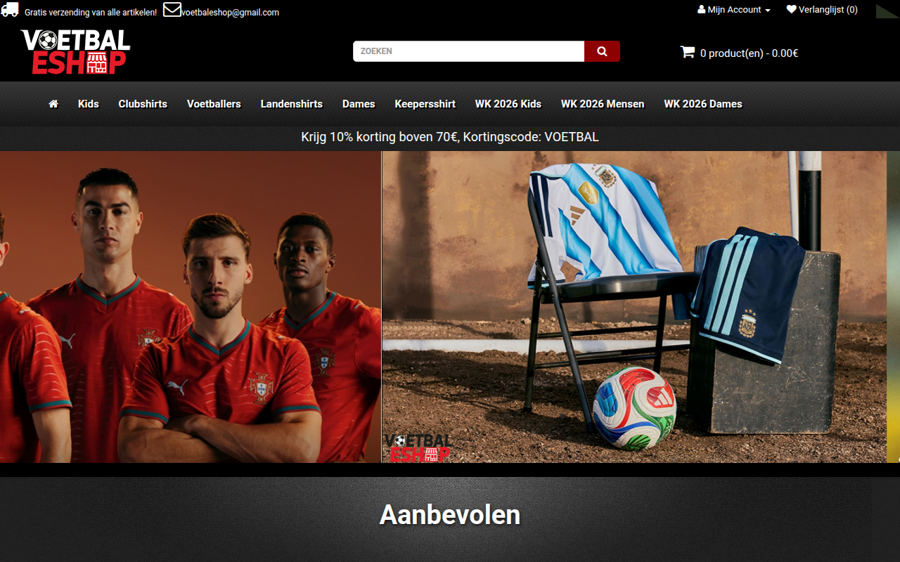 Screenshot van voetbaltenuewinkel.com