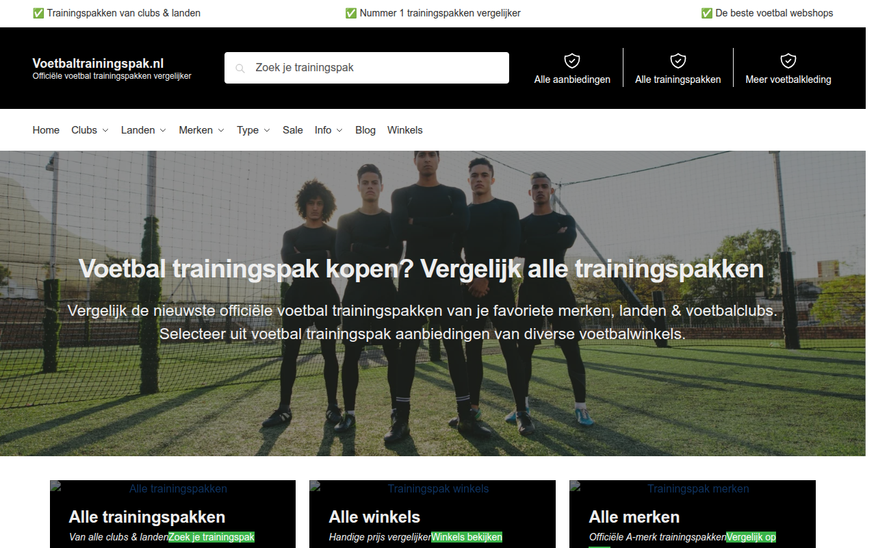 Screenshot van voetbaltrainingspak.nl