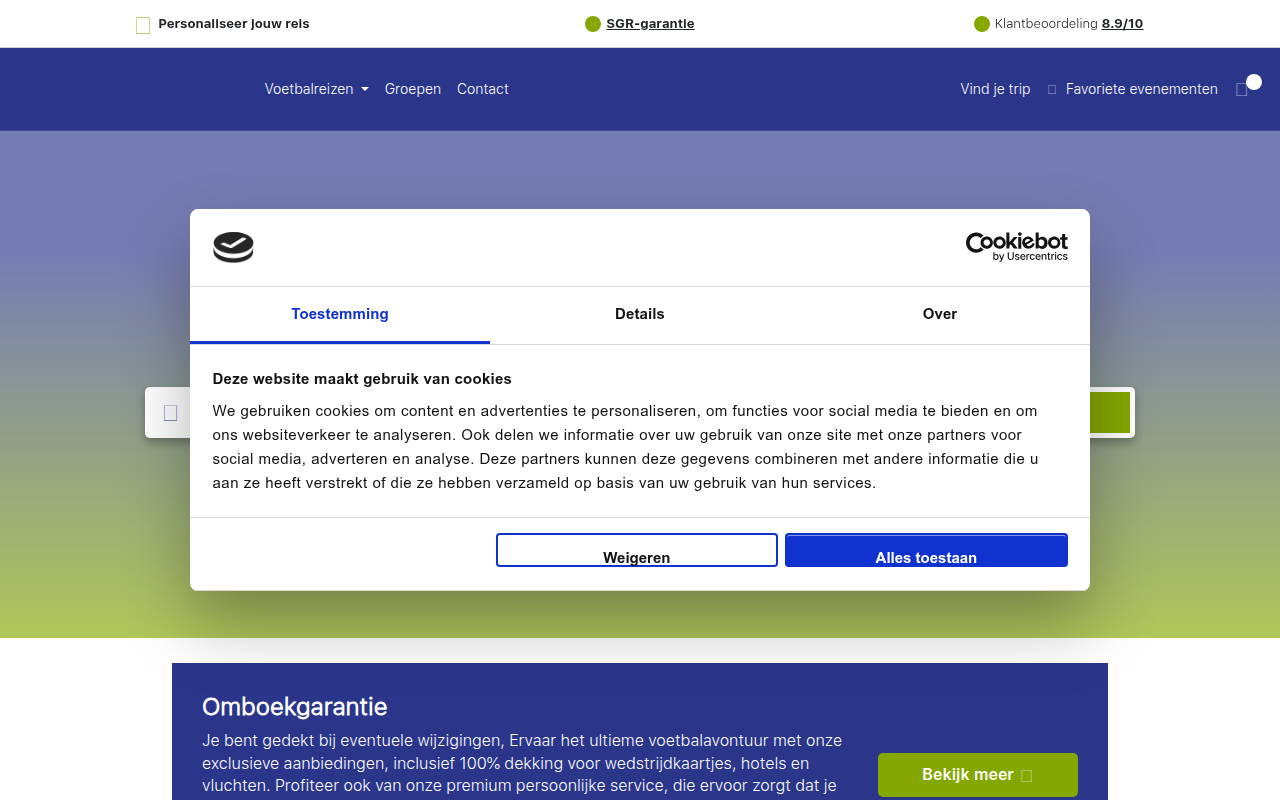 Screenshot van voetbaltravel.nl