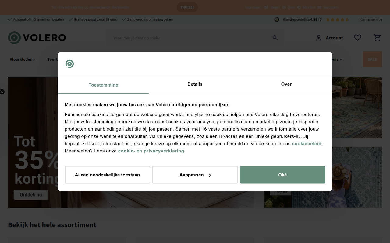 Screenshot van volero.nl