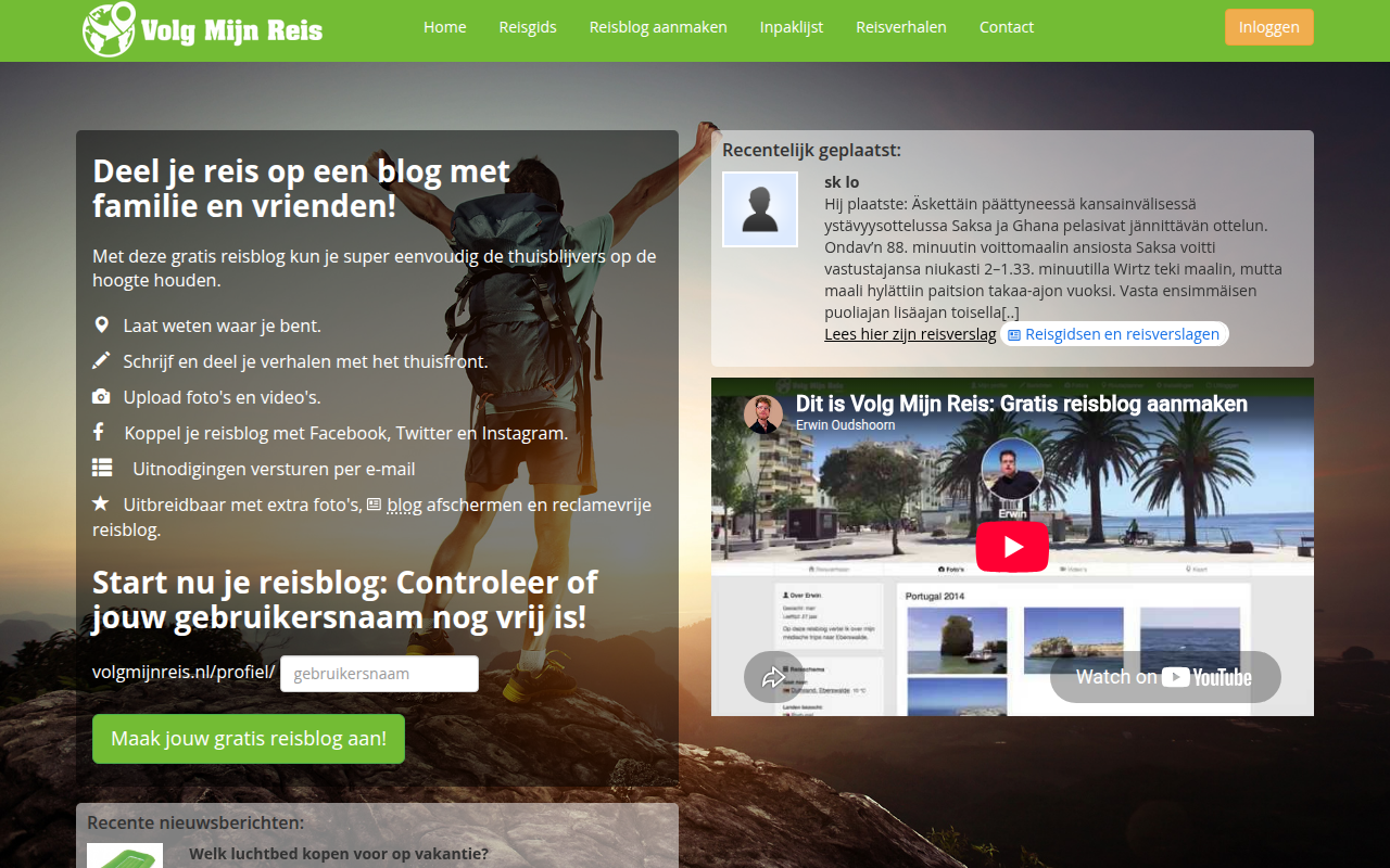 Screenshot van volgmijnreis.nl