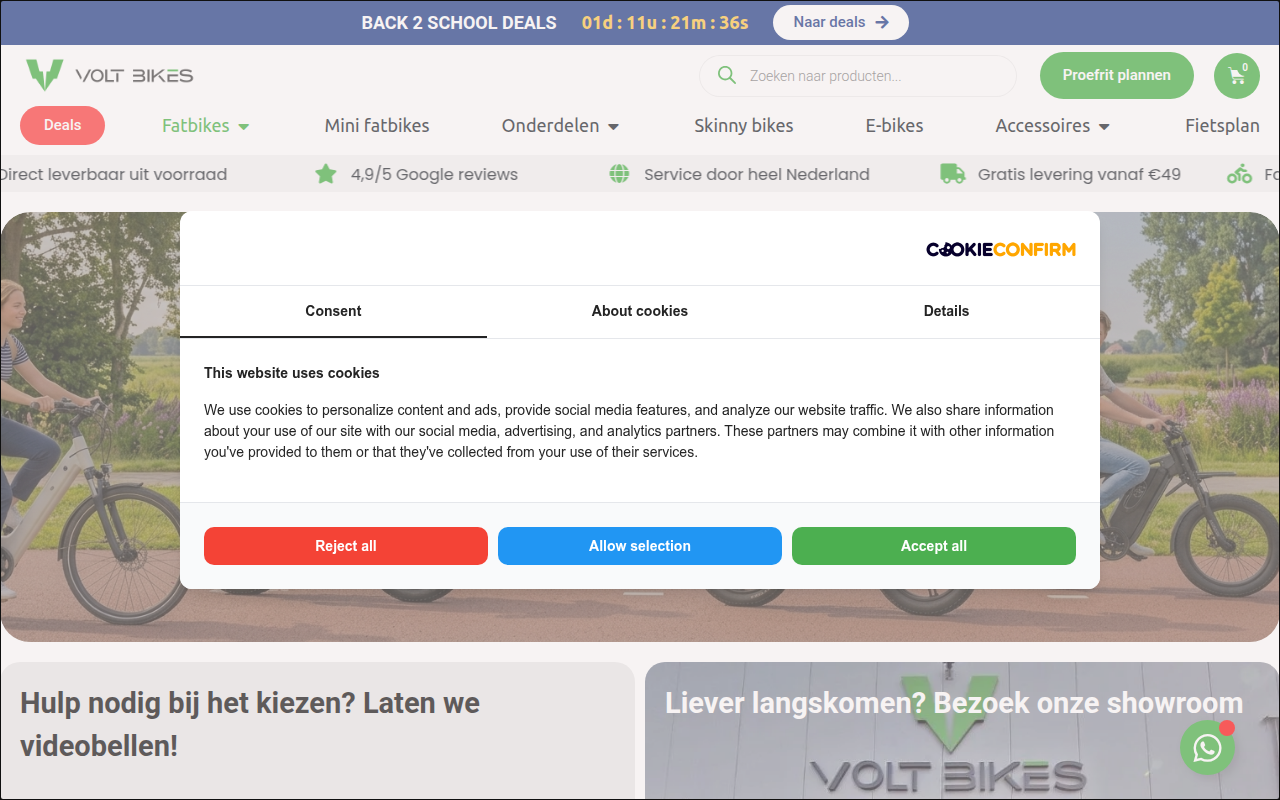 Screenshot van voltbikes.nl