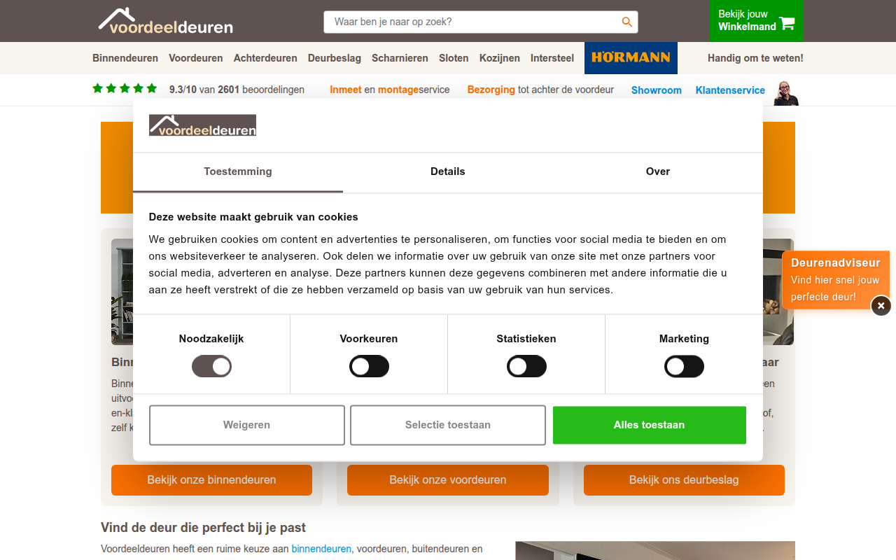 Screenshot van voordeeldeuren.nl