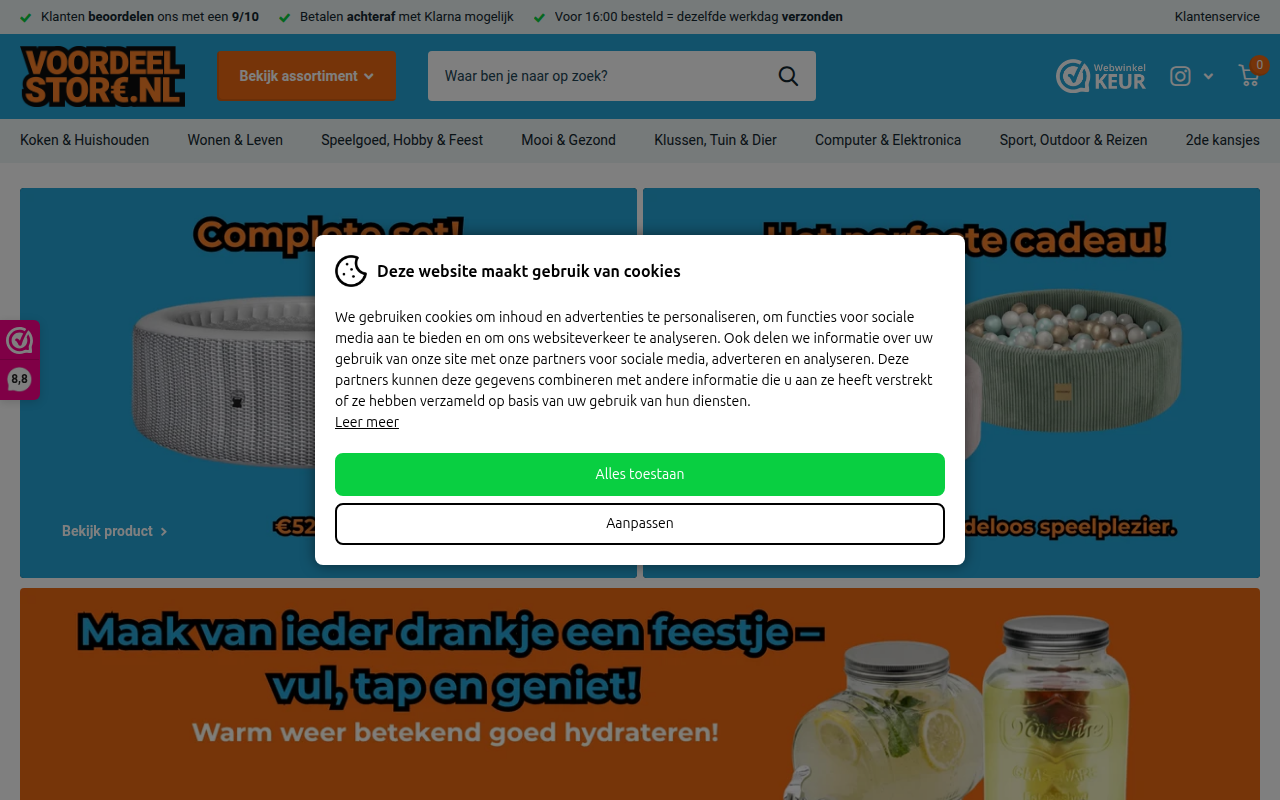 Screenshot van voordeelstore.nl