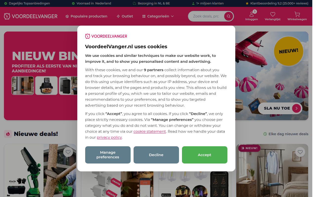 Screenshot van voordeelvanger.nl