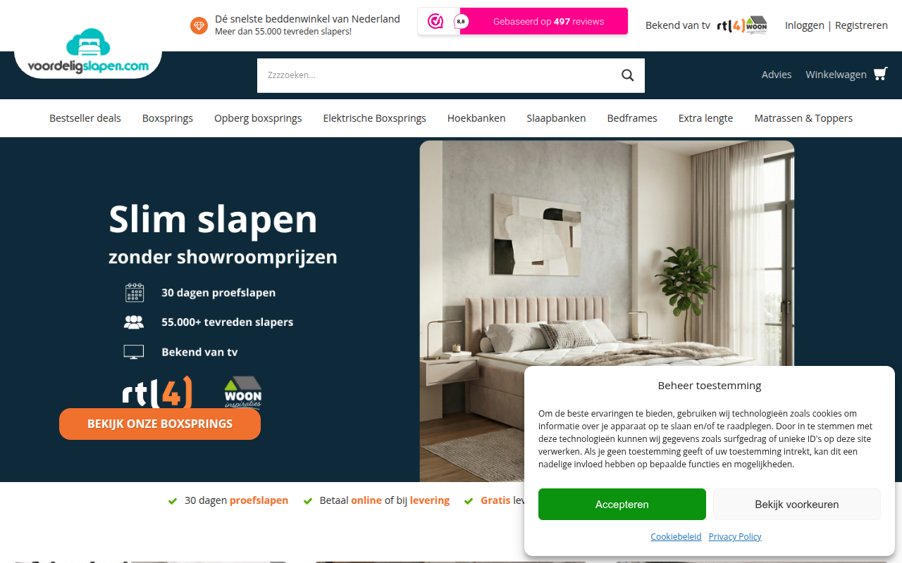 Screenshot van voordeligslapen.com