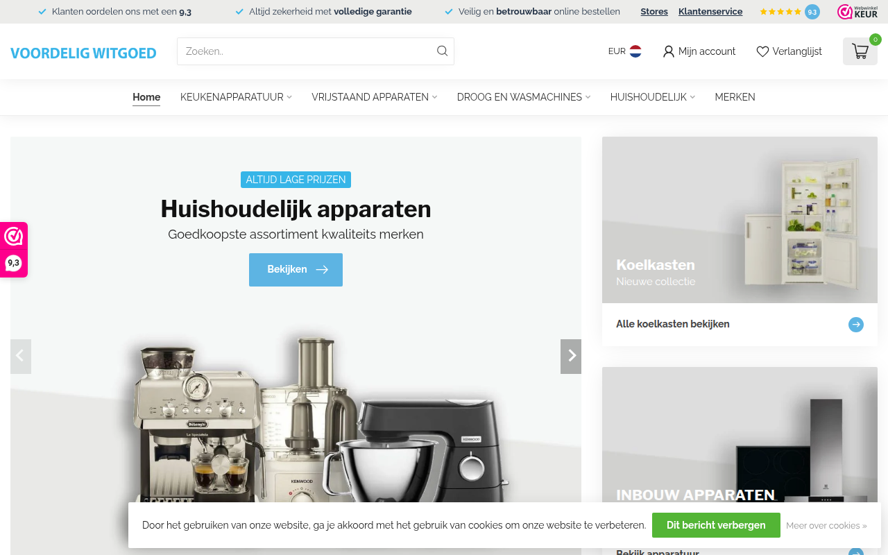 Screenshot van voordeligwitgoed.nl