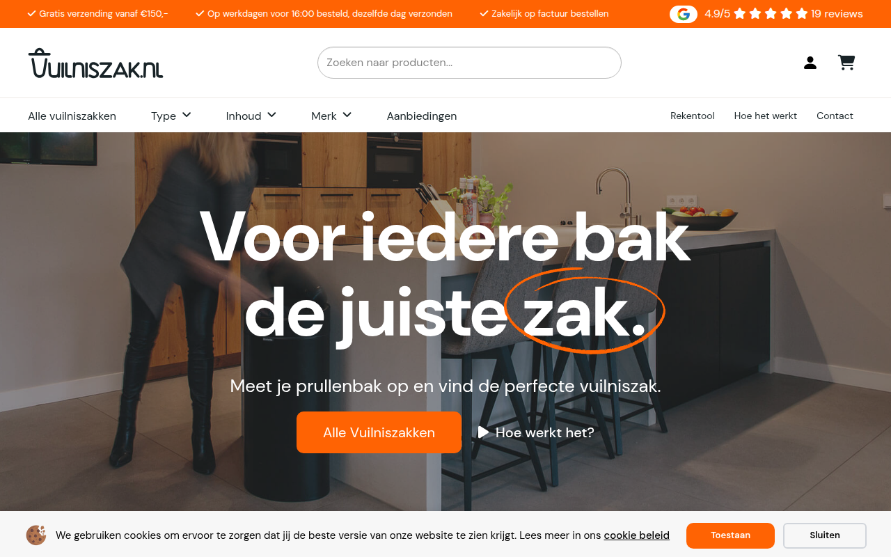 Screenshot van vuilniszak.nl