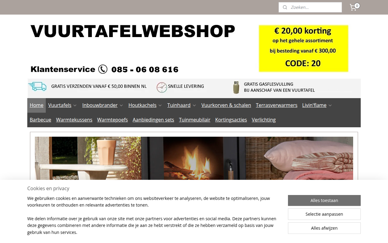 Screenshot van vuurtafelwebshop.nl