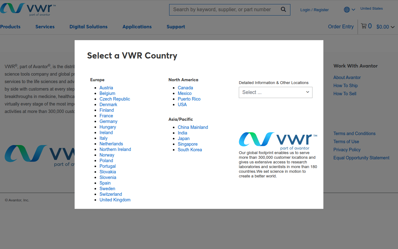 Screenshot van vwr.com