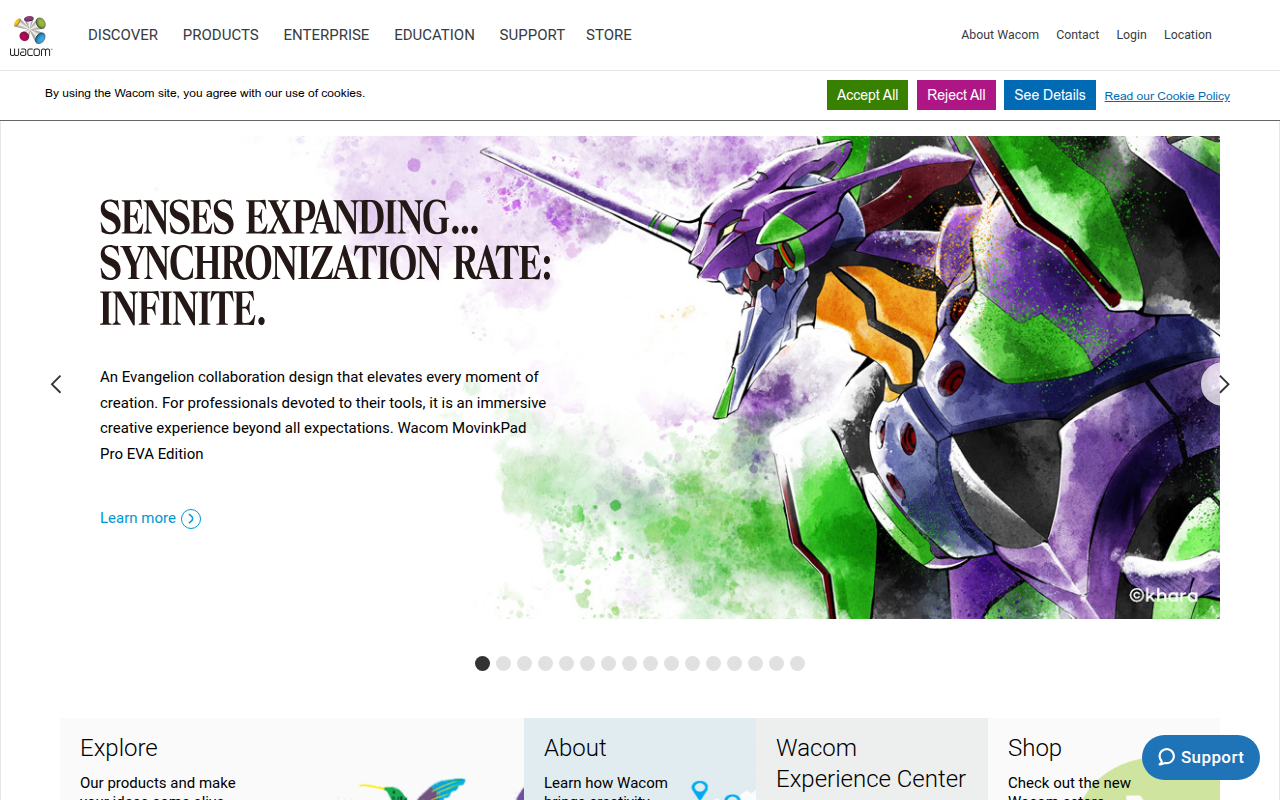 Screenshot van wacom.com