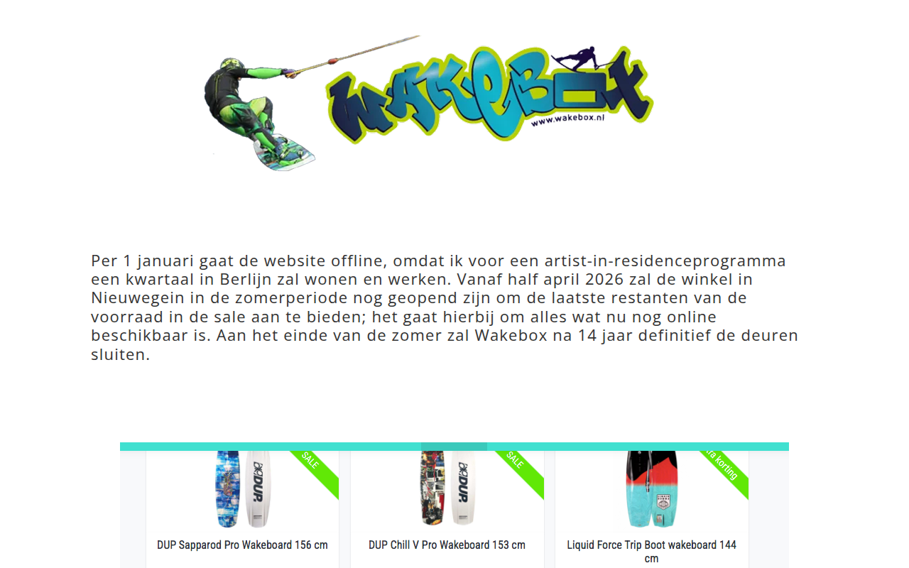 Screenshot van wakebox.nl