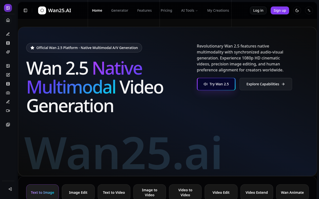 Screenshot van wan25.ai