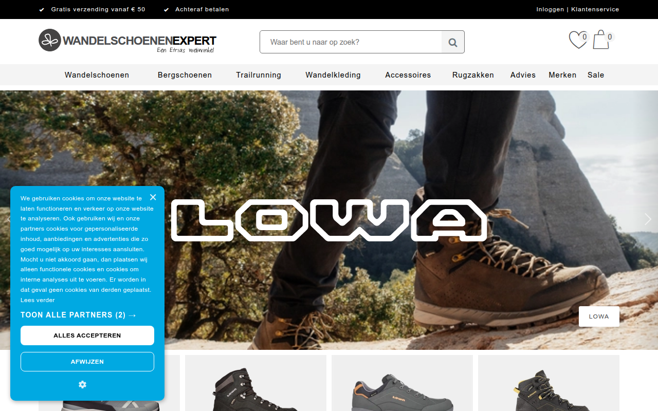 Screenshot van wandelschoenenexpert.nl
