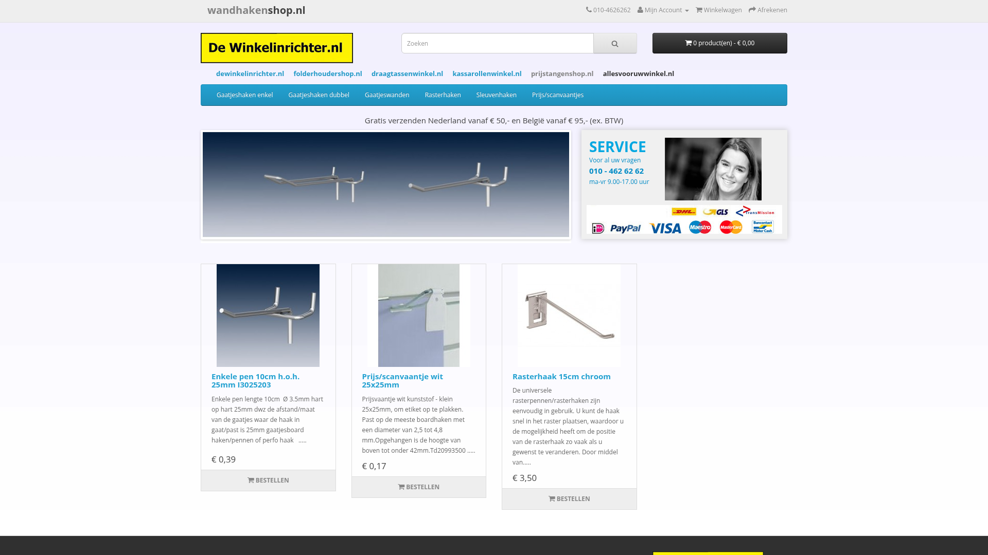 Screenshot van wandhakenshop.prijstangenshop.nl