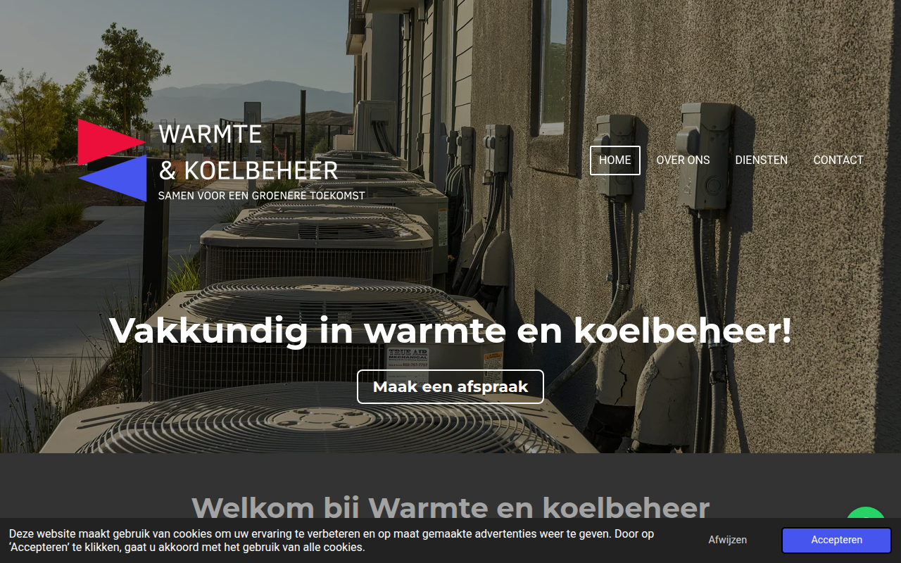 Screenshot van warmteenkoelbeheer.nl