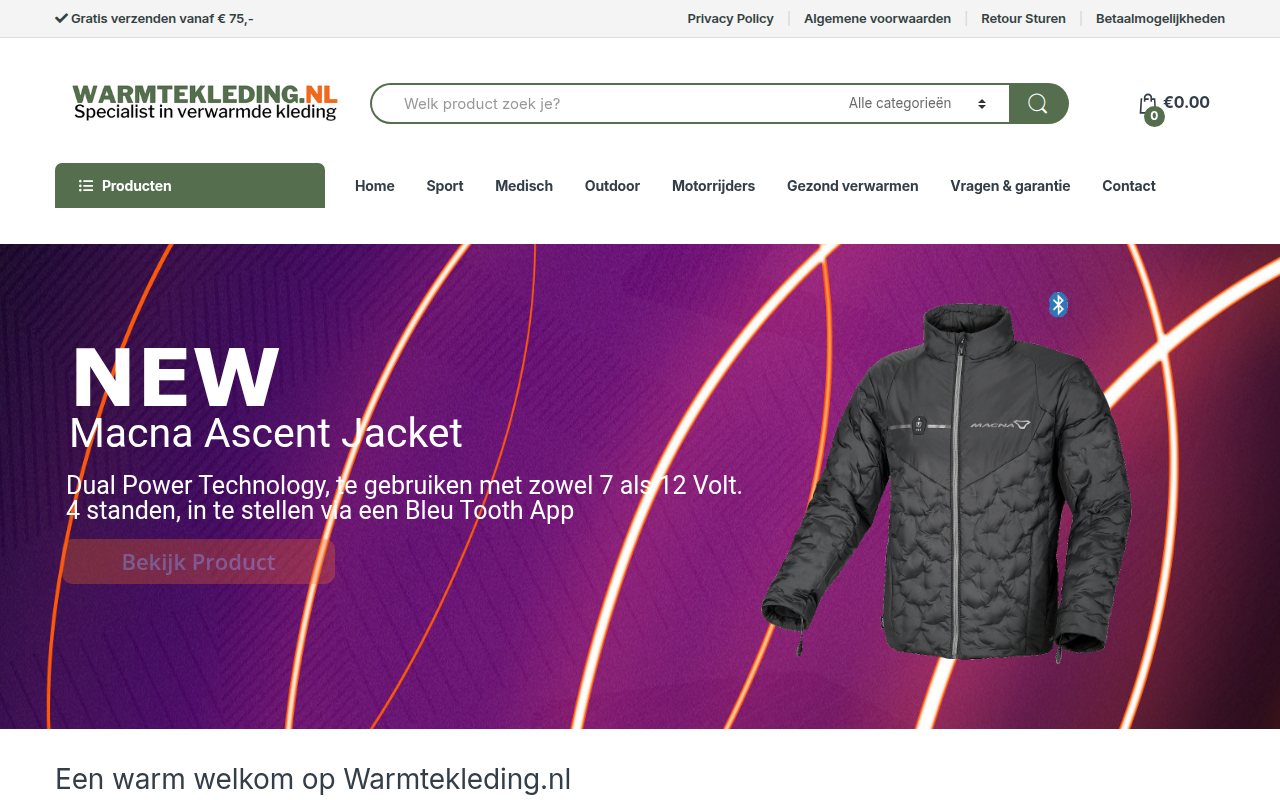 Screenshot van warmtekleding.nl