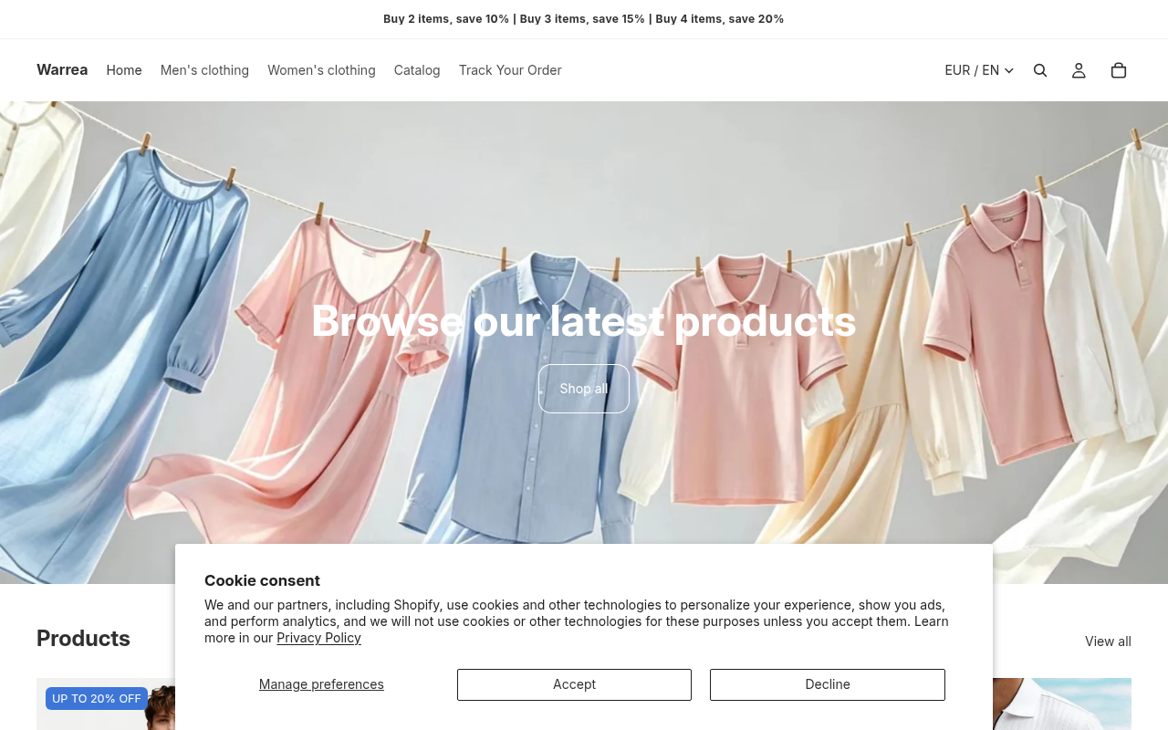 Screenshot van warrea.shop