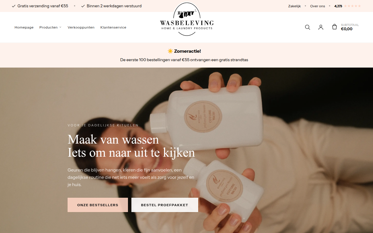 Screenshot van wasbeleving.nl
