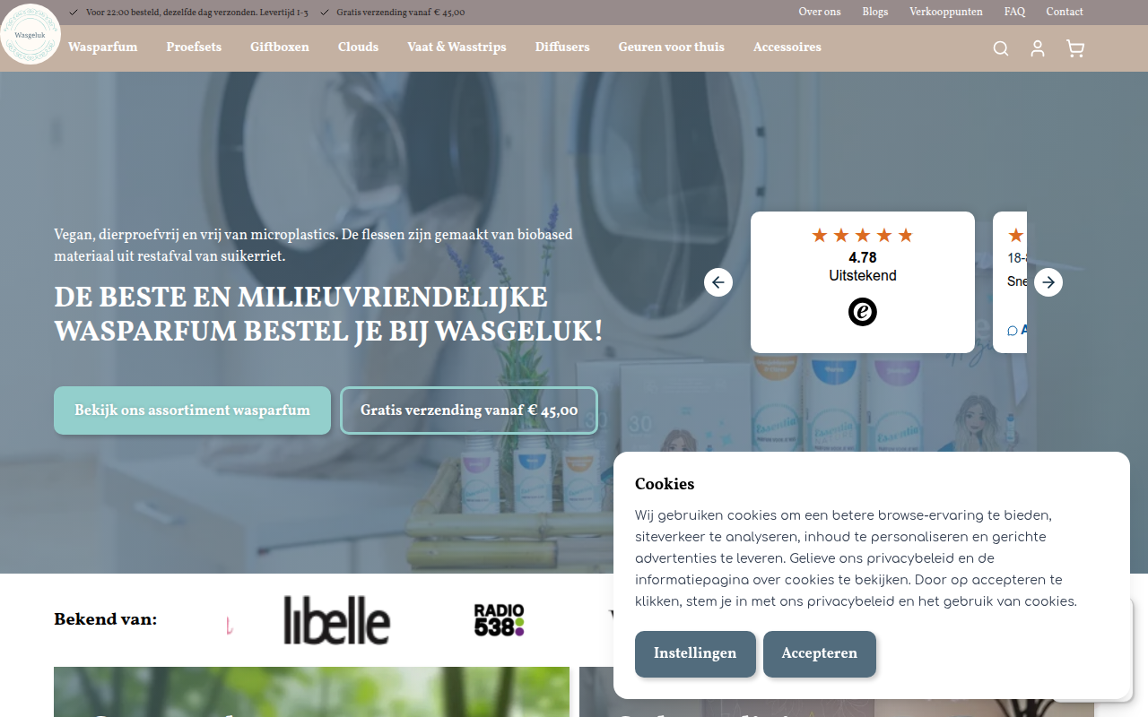 Screenshot van wasgeluk.nl
