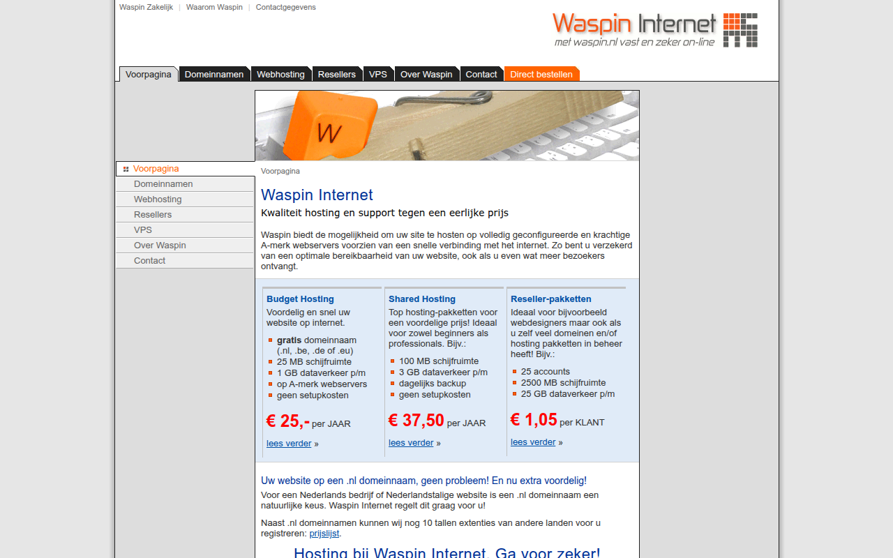 Screenshot van waspin.nl