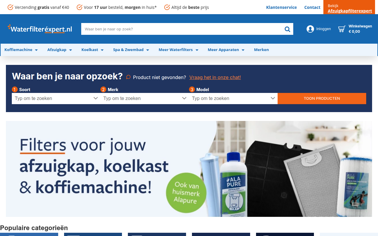 Screenshot van waterfilterexpert.nl