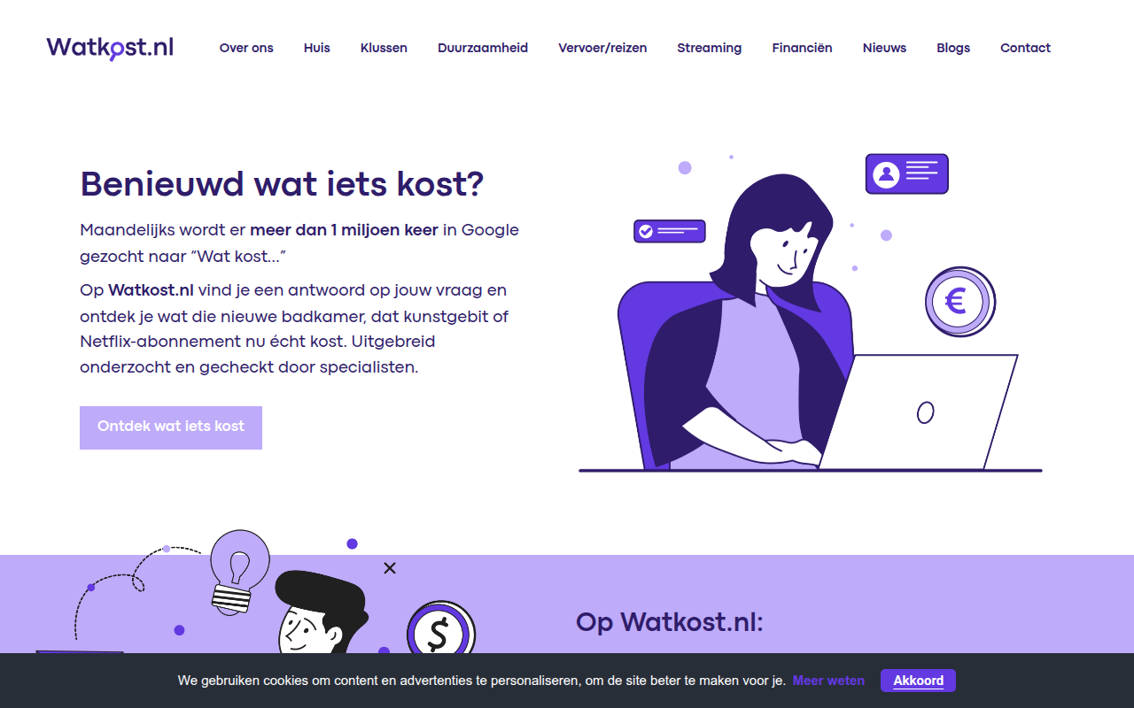 Screenshot van watkost.nl