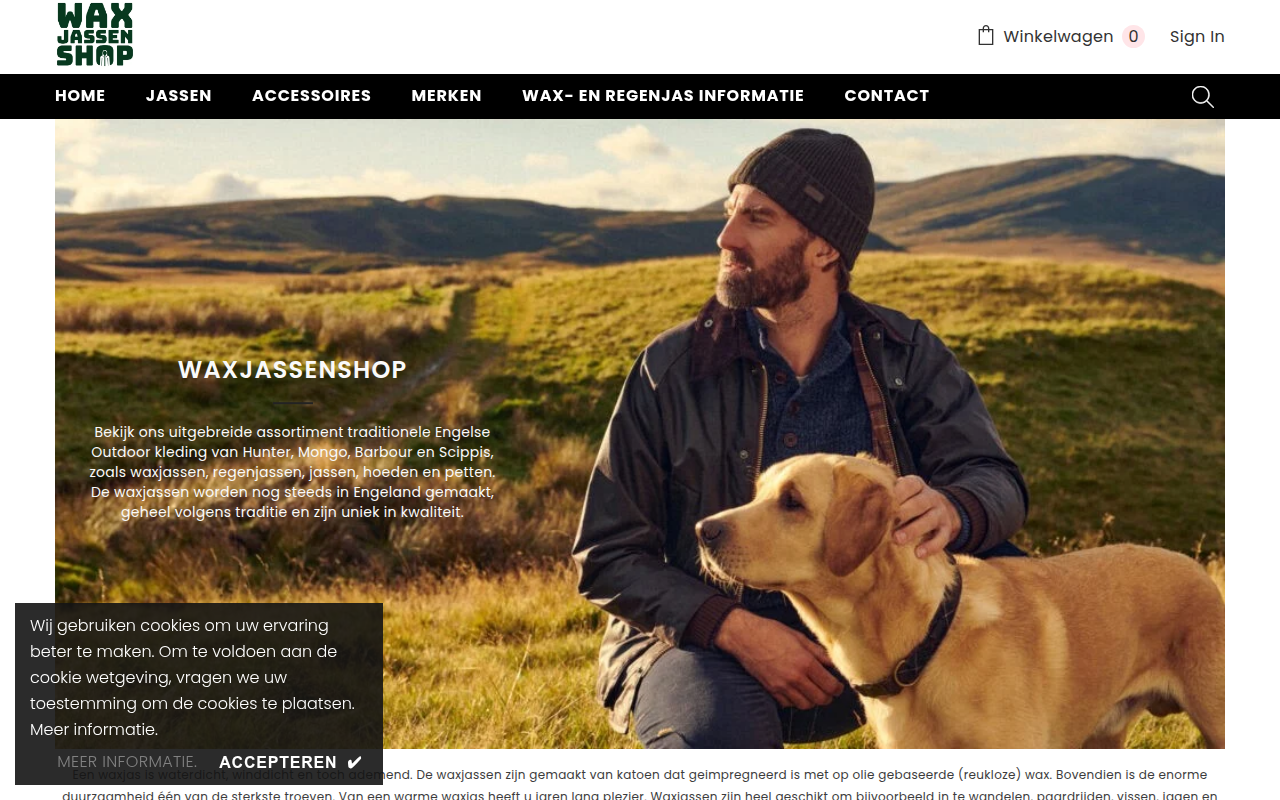 Screenshot van waxjassenshop.nl