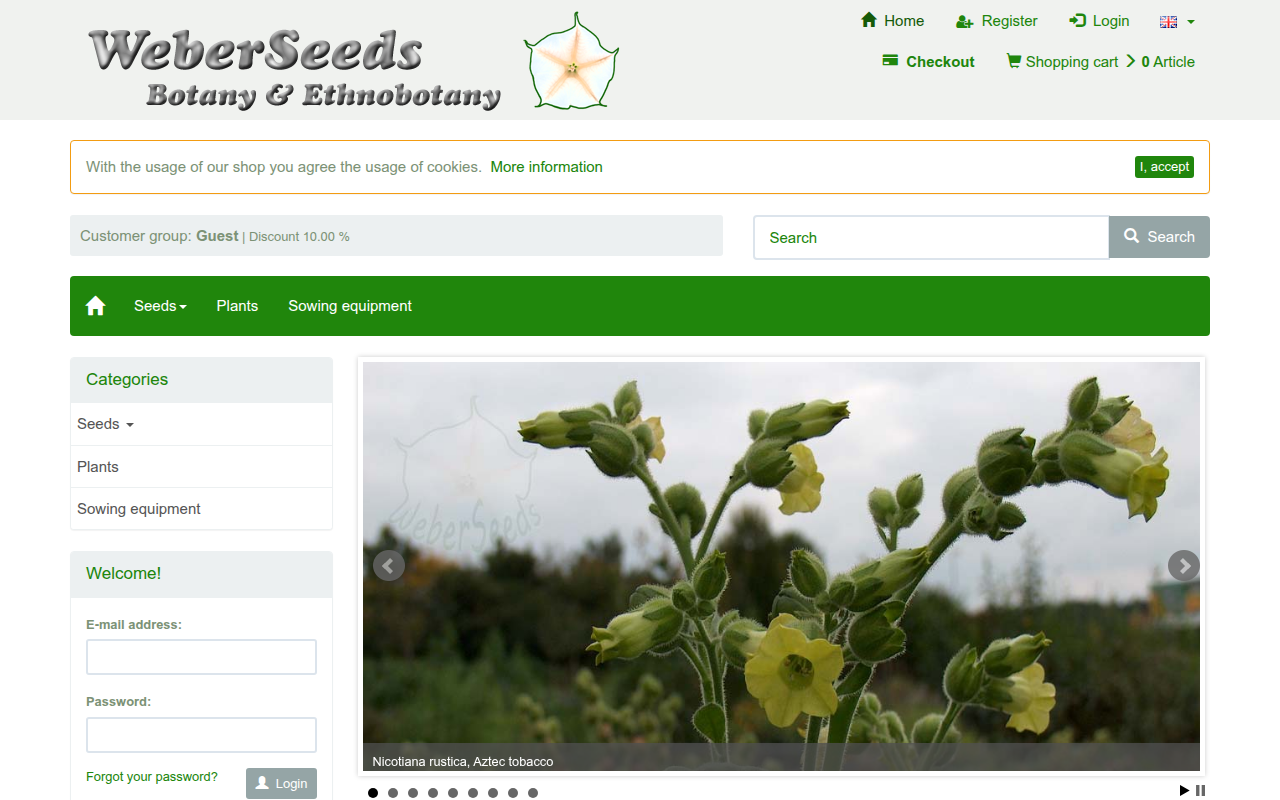 Screenshot van weberseeds.nl