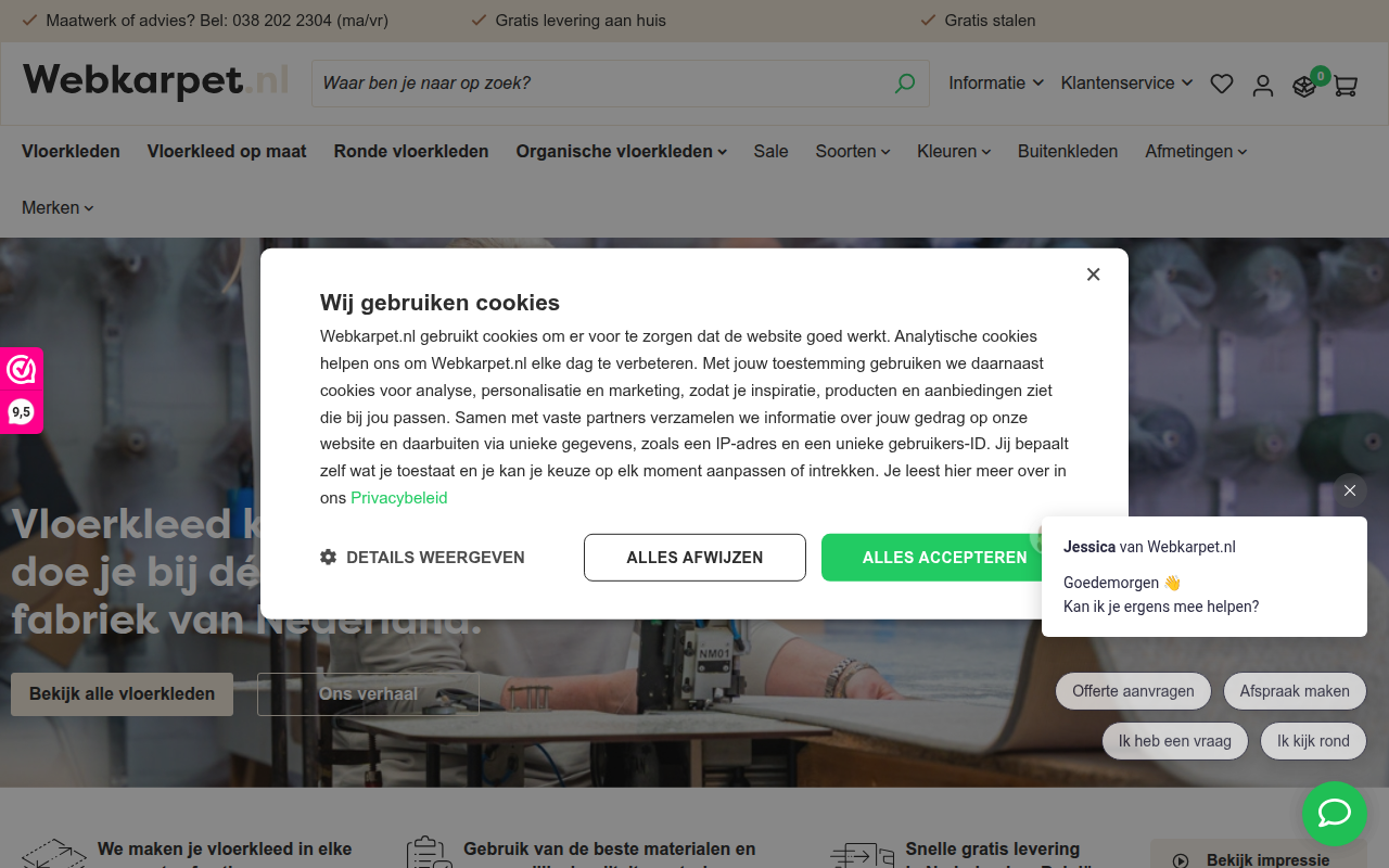 Screenshot van webkarpet.nl