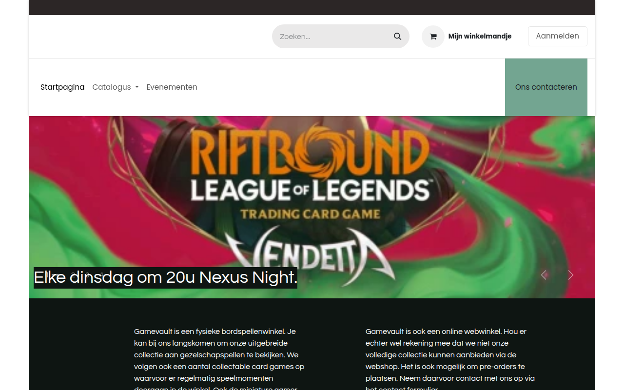 Screenshot van webshop.gamevault.be