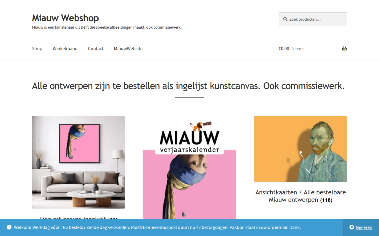 Screenshot van webshop.miauw.nu