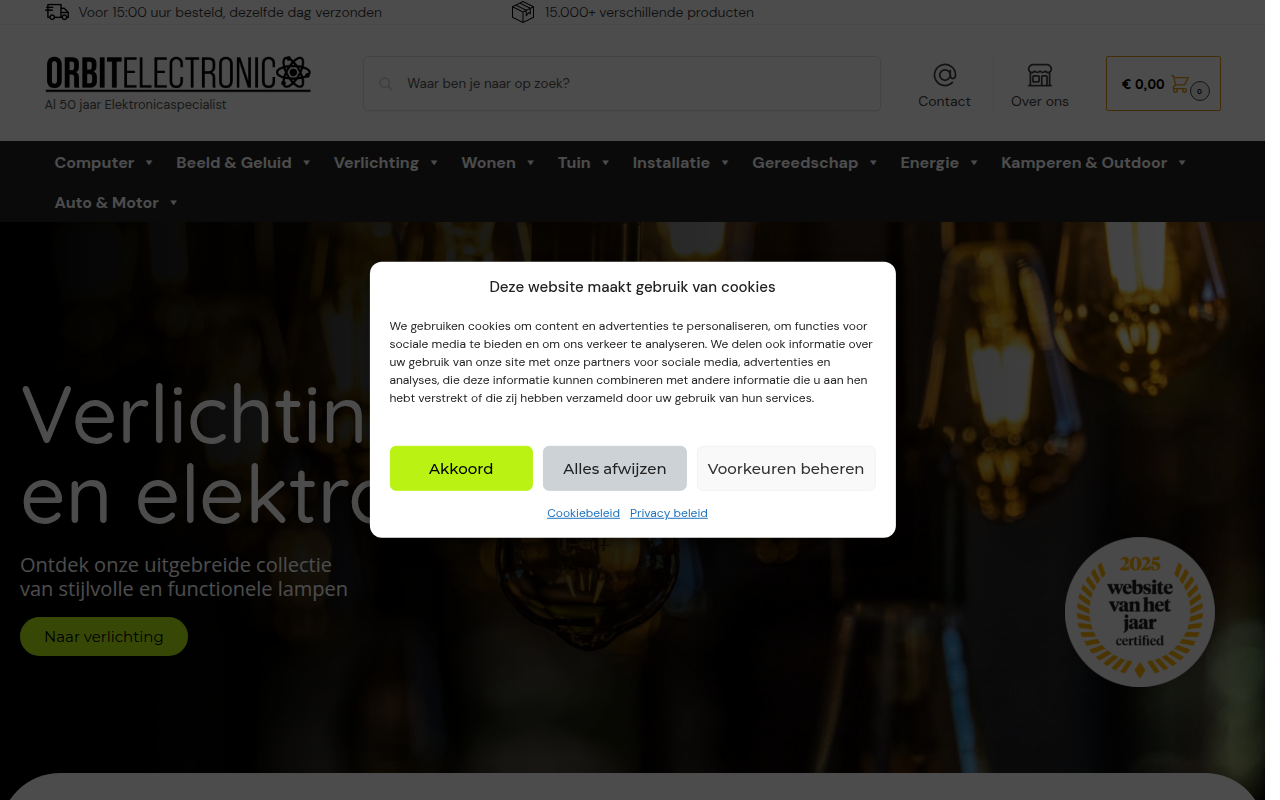 Screenshot van webshop.orbitelectronic.nl
