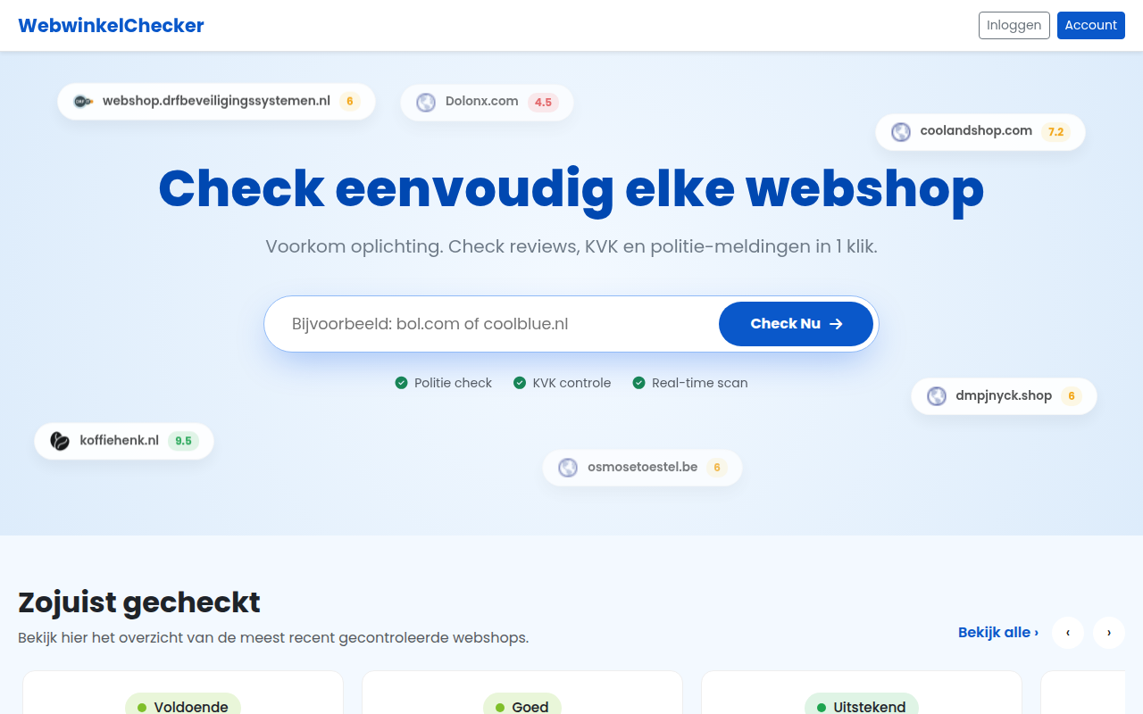 Screenshot van webwinkelchecker.com