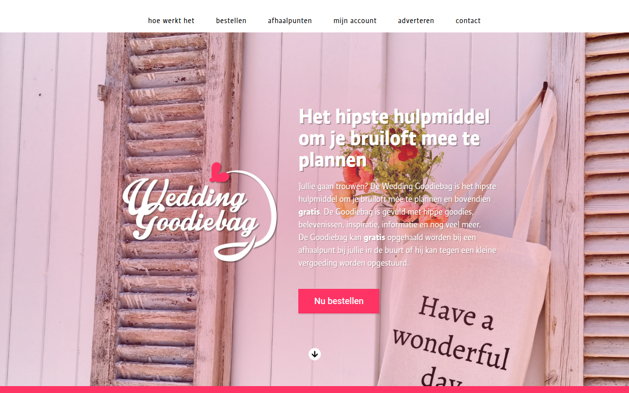Screenshot van weddinggoodiebag.nl