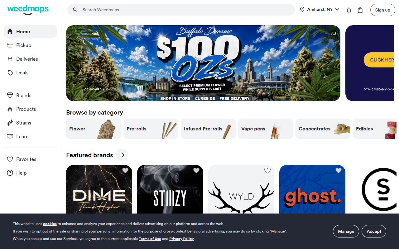 Screenshot van weedmaps.com