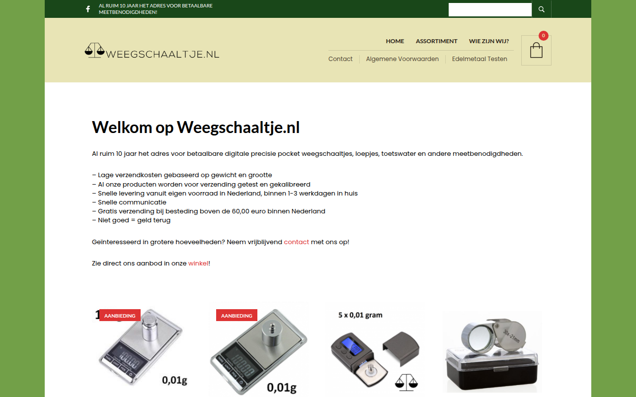 Screenshot van weegschaaltje.nl