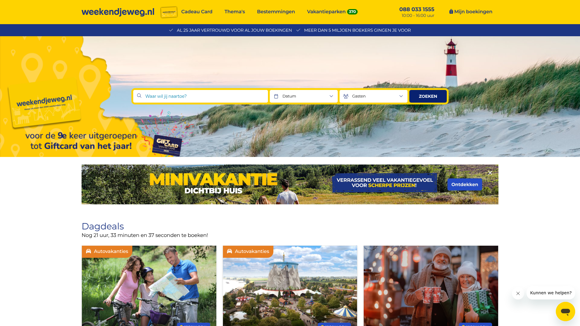 Screenshot van weekendjeweg.nl