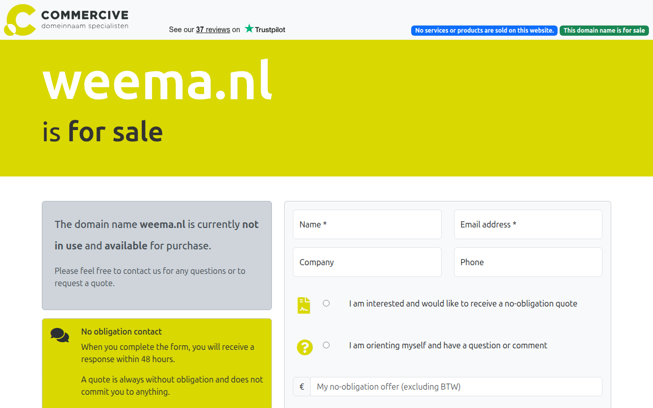 Screenshot van weema.nl
