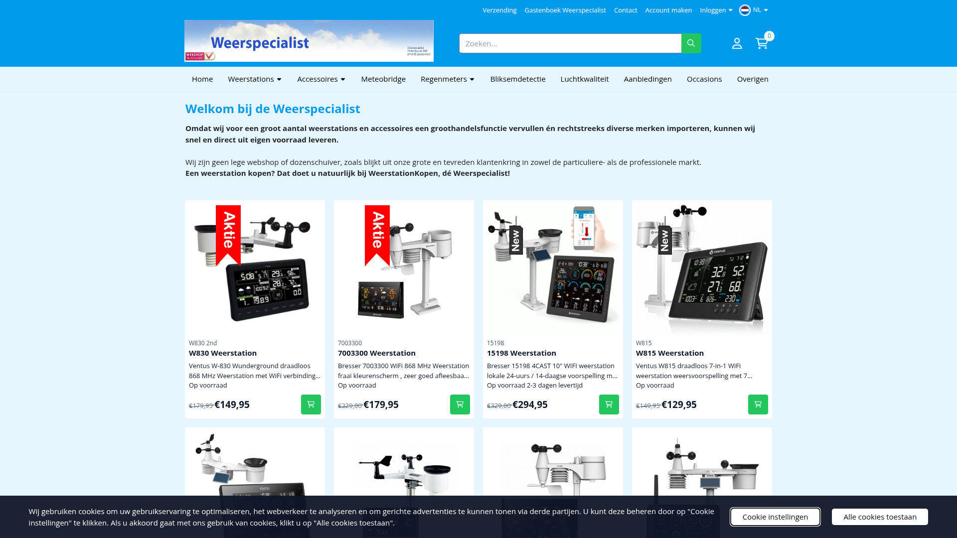 Screenshot van weerspecialist.nl