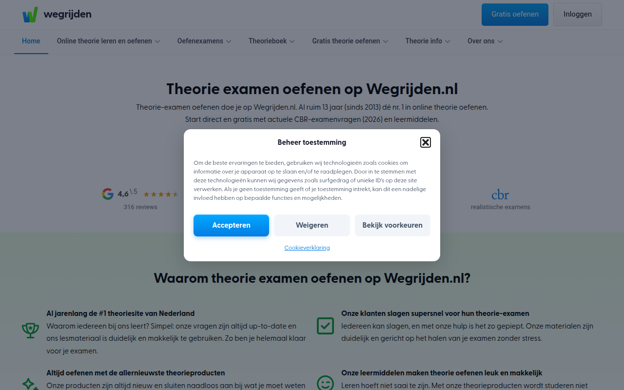 Screenshot van wegrijden.nl