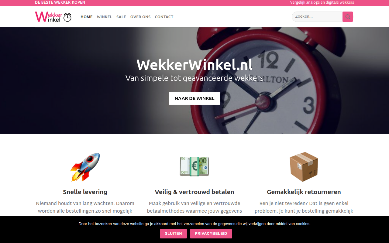 Screenshot van wekkerwinkel.nl
