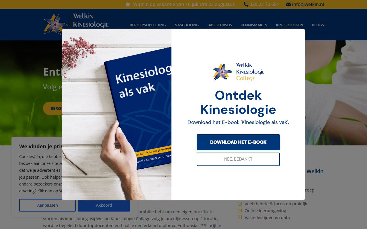 Screenshot van welkinkinesiologiecollege.nl
