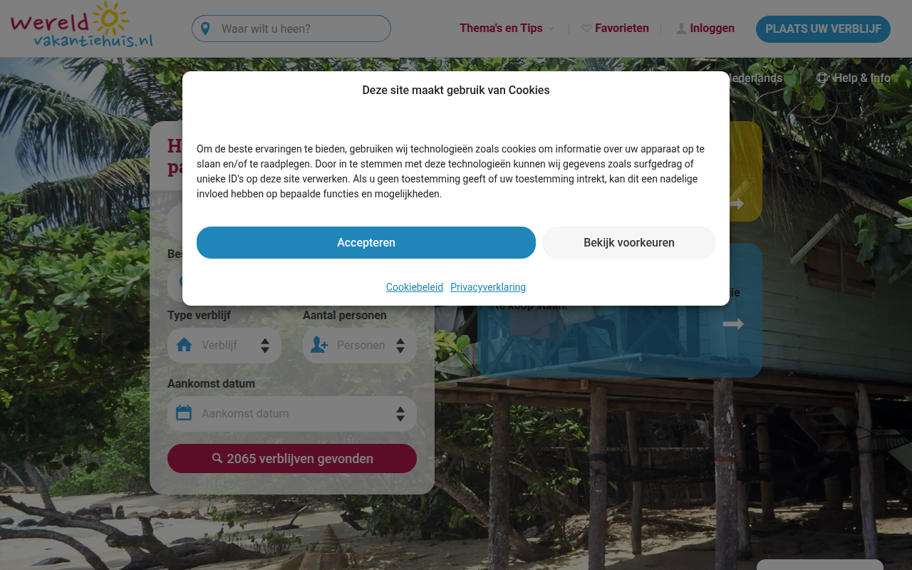 Screenshot van wereldvakantiehuis.nl