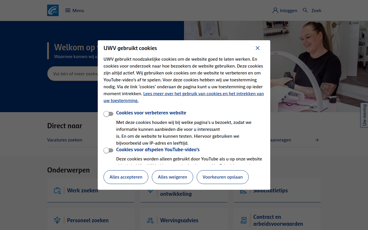 Screenshot van werk.nl