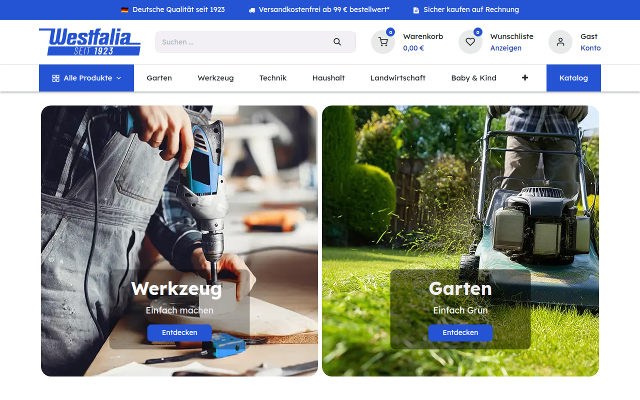 Screenshot van westfalia.de