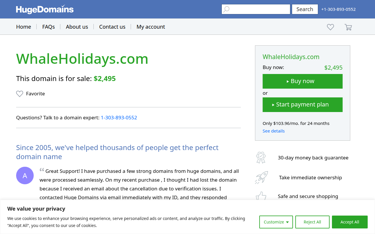Screenshot van whaleholidays.com