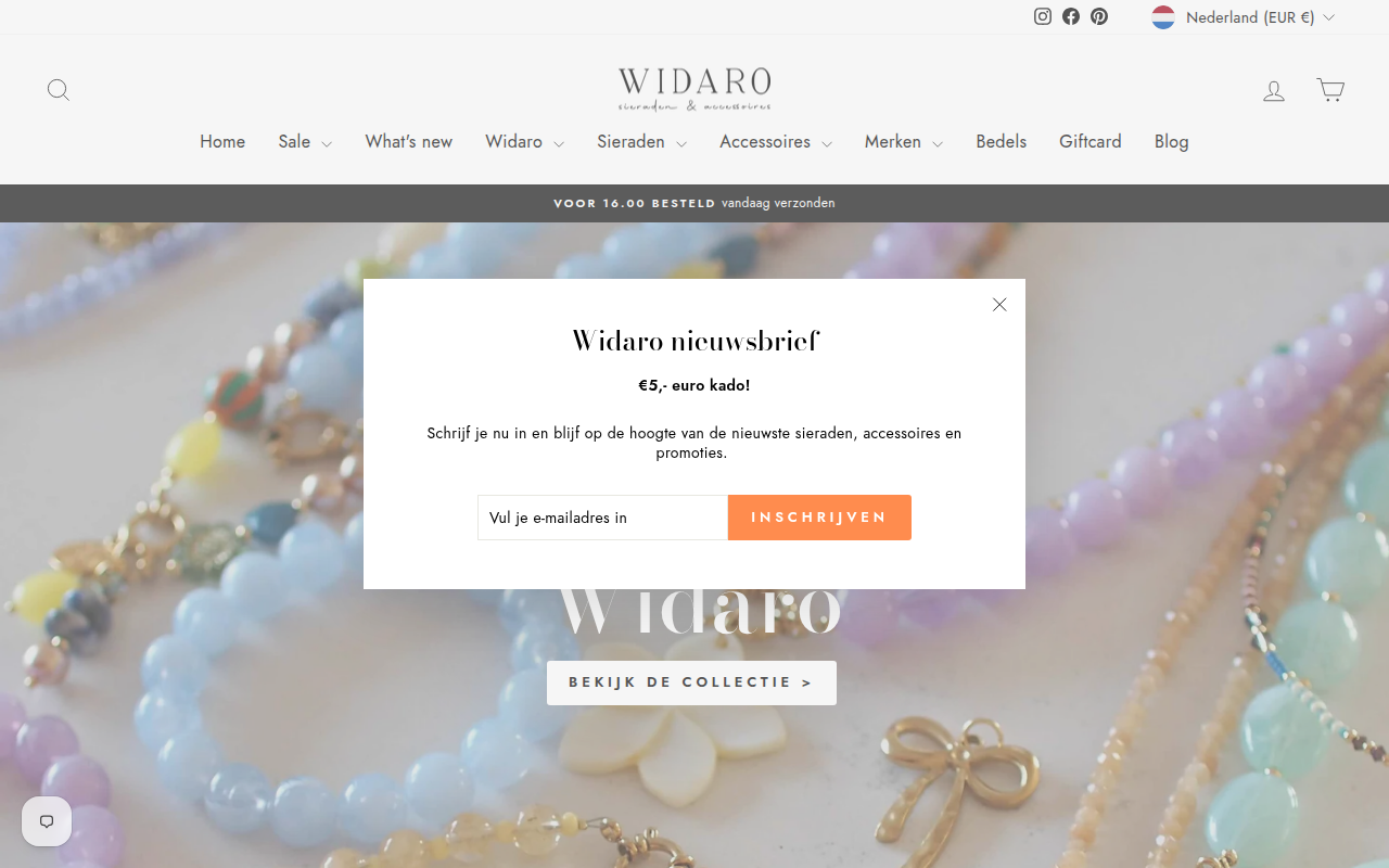 Screenshot van widaro.nl